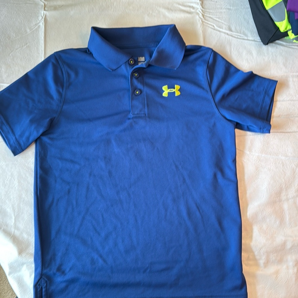 Boys blue under armor polo youth large